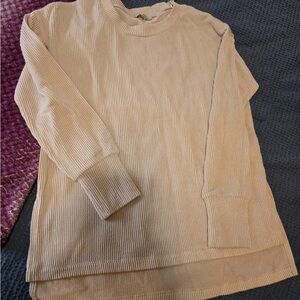 Chenault Beige Ribbed Long Sleeve Top